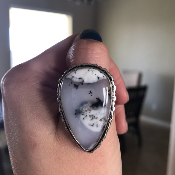 Dendritic Opal Stone .925 Silver Ring - Picture 3 of 5